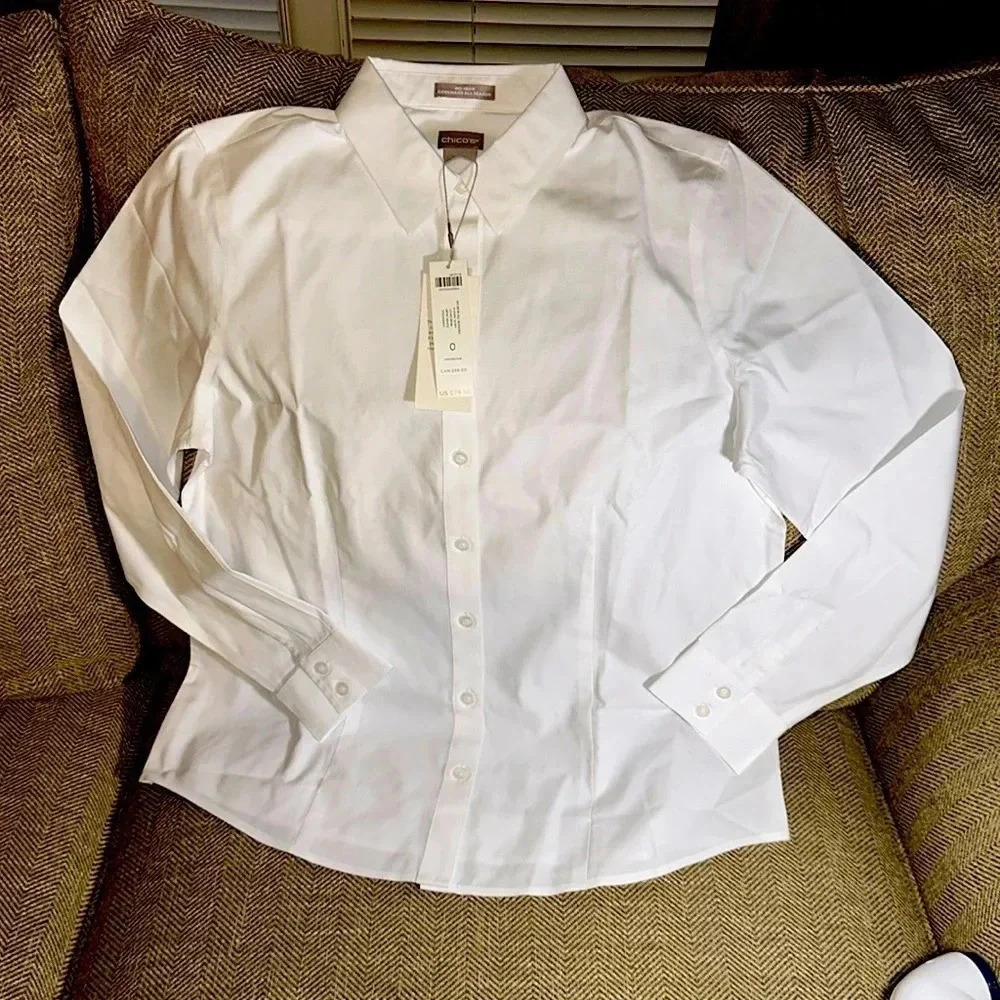 Chico's White Button-Up Blouse - No Iron fabric